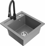 Granitinė virtuvinė plautuvė Mexen Vito su mai&scaron;ytuvu ir sifonu, Pilkas+Juodas