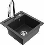Granitinė virtuvinė plautuvė Mexen Vito su mai&scaron;ytuvu ir sifonu, Juodas granite+Chrome