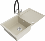 Granitinė virtuvinė plautuvė Mexen Leo su mai&scaron;ytuvu ir sifonu, rusvai gelsvas+Juodas/Chrome