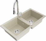 Granitinė virtuvinė plautuvė Mexen Mario su mai&scaron;ytuvu ir sifonu, rusvai gelsvas+Chrome