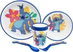 Disney Stitch - Neslystantis mikrobangų indų rinkinys 5 vnt. (lėk&scaron;tė, dubuo, puodelis, &scaron;akutė, arbatinis &scaron;auk&scaron;telis)