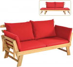 COSTWAY lauko sofa i&scaron; akacijos medienos, raudona, dviems, su pagalvėlėmis, reguliuojamais porankiais, AB93317DQ+DE-GM