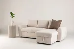 Venture Design sofa-lova Teo, kairiąja gulimąja dalimi, smėlio spalvos
