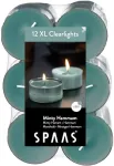 Spaas 12 maxi kvapnios skaidrios žvakutės, arbatinės žvakutės su skaidriu laikikliu, &plusmn; 8 val. - Minty Hammam, smaragdo žalumo