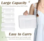 Adorbox skaidri nuotraukų dėžutė, 21 x 21 cm dėžutė, nuotraukų dėklas, 5 vidiniai nuotraukų organizatoriai, skaidrios nuotraukų dėžutės saugojimui, 1 etikečių lipdukų lapas rankdarbiams, kortelėms, biuro reikmenims