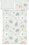 Patalynės komplektas Herding Babybest flaneliniai patalynės komplektai su drambliukais, pagalvės užvalkalas 40 x 60 cm su užlenkimu, antklodės užvalkalas 100 x 135 cm su sagomis, medvilnė, flanelė
