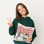 Speecheese Pagalvėlė su pingvinų pora ir užra&scaron;u Ich Bin Immer f&uuml;r Dich da, skirta partneriui, mamai, meilei, vienybei, valentino dienai, draugystei