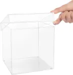 Belle Vous Skaidri kvadratinė akrilo dėžutė su dangteliu - 15 x 15 cm skaidri vitrina 5 kra&scaron;tų - akrilo dėžutė žaislams, kolekcionieriams, kosmetikai, dekoracijoms