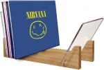 Kaiu medžio masyvo plok&scaron;telių stovas su kri&scaron;tolo skaidrumo akrilu, talpina iki 50 plok&scaron;telių, nuo 17,8 cm iki 30,5 cm