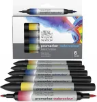Winsor & Newton 0290164 Promarker Watercolour Marker - 2 antgaliai, teptukas ir plonas antgalis, neblunkantys, labai pigmentuoti akvareliniai dažai kaligrafijai, pie&scaron;iniams, 6 spalvų rinkinys, pagrindinės spalvos