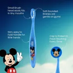 Mr.baltas Mickey Mouse rinkinys vaikams - patogus kelionėms, su siurbtuku, manualiniu dantų &scaron;epetėliu, kelioniniu dangteliu, vaiki&scaron;ka dantų pasta su &scaron;velniu mėtų skoniu, 75 ml ir 1 puodeliu - puikiai tinka kaip