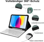 Avnicud klaviatūra, skirta Ipad 10 kartos 2022 10,9 colio/11 kartos 2025 A16 11 colių, dėklas su klaviatūra, skirtas Ipad 10 2022, magnetinė Bluetooth nuimama Qwertz i&scaron;dėstymas, tamsiai žalia