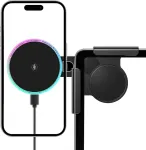 Lantu 15w rgb mobiliojo telefono laikiklis, skirtas tesla modelis 3/y/x/s magsafe mobiliojo telefono laikiklis automobilinis magnetas su 1m c-c laidu, skirtas iphone 12-16 serijoms ir magsafe dėklui (spalvingas rgb)