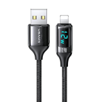 USAMS Kabelis pintas U78 lightning 1.2m LED 2.4A Fast Charging juodos spalvos SJ543USB01 (US-SJ543)