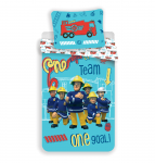 Patalynė bawełniana 140x200 Stażak Sam turkusowa 0295 Straż Pożarna poszewka 70x90 dziecięca Fireman Sam