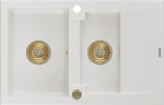 Granitinė virtuvinė plautuvė Mexen Gaspar su sifonu, Baltas+Gold, 737 x 475 mm
