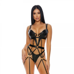 Forplay Sweet Spot Cheetah Embossed Bustier Set XL - Faux Leather & Gold Details