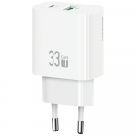 Laidinis įkroviklis USAMS CC317 T65 33W 1xUSB-C 1xUSB-A Fast Charging baltos spalvos