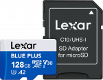 Lexar Micro SDXC Mėlyna Plus UHS-I C10 A2 U3 V30 128GB + adapter SD