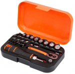 Bahco 1/4" Square Drive Socket and Bit Set with Metric Hex Profile and Ratcheting Bit Holder - 34 Pcs