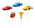 Automobilių lenktynių žvakė tortui, 5 žvakių rinkinys