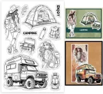 Globleland silikoninis antspaudas "keliaujanti moteris": karavanas, palapinė, skaidrus antspaudas moterims, skirtas kortelių gamybai, "pasidaryk pats" scrapbooking amatams