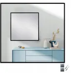 Veidrodis juoduose loft stiliaus rėmuose, skirtas vonios kambariui, be ap&scaron;vietimo, 80x80 cm