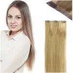 INTERVION Besiūliai Clip-in priauginami plaukai 100% natūralūs 40 cm &scaron;alto atspalvio blondinė 10