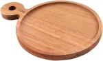 Point-virgule apvali akacijos medienos serviravimo lenta su rankena, hamburgerių lenta, 20 cm