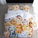 Xpingo vaiki&scaron;kas patalynės komplektas su zuikučiais 135 x 200 cm, 2 dalių, berniukams ir mergaitėms, 100% mikropluo&scaron;tas, mink&scaron;tas vasarą, &scaron;iltas žiemą, 3d akvarelinis antklodės užvalkalas su pagalvės užvalkalais 80 x 80 cm