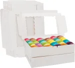 Belle Vous Pakuotė i&scaron; 10 baltų kraft popieriaus keksiukų transportavimo dėžučių su apžvalgos langu &ndash; 20,2 x 30,5 x 7 cm &ndash; vienkartinės pakavimo dėžutės &ndash; sausainiams, keksiukams, pyragams, &scaron;okoladams pakuoti ir keksiukų dėžutė