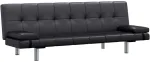 Fotelis Sofa lova su dviem pagalv., dirbtinė oda, reguliuoj., juoda