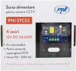 CCTV maitinimo &scaron;altinis PNI STC52 12V, 5A, 60W, 4 i&scaron;ėjimai, metalinėje dėžutėje