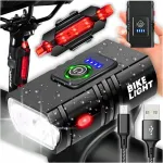 Priekinis ir galinis dviračio led žibintas tvirtinamas ant vairo, galingas, Usb