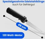 Clatronic Em 3702 elektrinis peilis, nerūdijančio plieno įdėklas, specialus dantytas nerūdijančio plieno universalus peilis, nerūdijantis/galima plauti indaplovėje, įskaitant juodą laikymo dėžutę 49 cm.