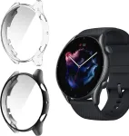 Tovioc [2 vnt.] dėklas su ekrano apsauga, suderinamas su Amazfit Gtr 3 Pro, atsparus įbrėžimams, pilnos apsaugos apvalkalas, lankstus Tpu apsauginis dėklas, skirtas Amazfit Gtr 3 - juodas ir skaidrus