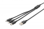 Assmann Electronic ASSMANN USB įkroviklio laidas USB A - Lightning+micro B+Type-C 1m 3in1 kabelis medvilnė CE bl