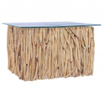 Kavos staliukas su stikliniu stalvir&scaron;iu, 66x66x40cm, tikmedis