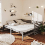 I&scaron;traukiama lova, pilka, 2x(90x200)cm, pu&scaron;ies medienos masyvas