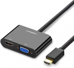 Ugreen adapterio keitiklis HDMI &ndash; VGA/HDMI + mini jack 3,5 mm juodas (CM101)
