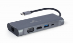 GEMBIRD A-CM-COMBO7-01 Multi Port Adapteris USB Type C Hub3.0 HDMI VGA PD kortelių skaitytuvas stereo audio space pilkas