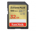 SanDisk Extreme PLUS 32 GB SDHC atminties kortelė + 2 metai RescuePRO Deluxe iki 100 MB/s ir 60 MB/s skaitymo / ra&scaron;ymo greitis, UHS-I, 10 klasė, U3, V30, EAN: 619659189433