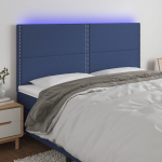 Lova Galvūgalis su LED, mėlynos spalvos, 180x5x118/128cm, audinys