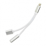 Oem Adapteris AUX 2in1 Lightning (vyri&scaron;kas) to Lightning (moteris) / Jack 3,5 mm (moteri&scaron;kas) sidabrinis