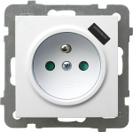 Ospel AS Vieno lizdo lizdas su įžeminimu ir srovės takų sklendėmis, su USB įkrovikliu baltas GP-1GZPUSB/m/00