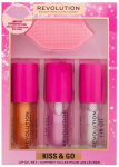 Revolution Make Up Makeup Revolution London Kiss & Go Lip Oil Set Lip Oil rinkinys moterims (Lip Oil Honey 4,5 ml+ Lip Oil Peach Rožinė 4,5 ml+ Lip Oil Watermelon 4,5 ml + Lūpų pilingas )