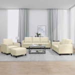 Sofa Sofos komplektas su pagalvėmis, 4 dalių, kreminis, dirbtinė oda