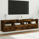 TV staliukas Sieninės TV spintelės su LED, 2vnt., dūminės ąžuolo, 80x30x40cm