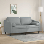 Dvivietė sofa su pagalvėlėmis, &scaron;viesiai pilka, 140cm, audinys