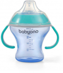 Baby Ono BabyOno nei&scaron;siliejantis puodelis mink&scaron;tu snapeliu NATURAL NURSING, mėlynas, 180 ml, 1456/01